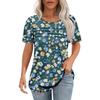 Ladies' Fashionable Printed Round Neck Pleated Short Sleeved Shirt