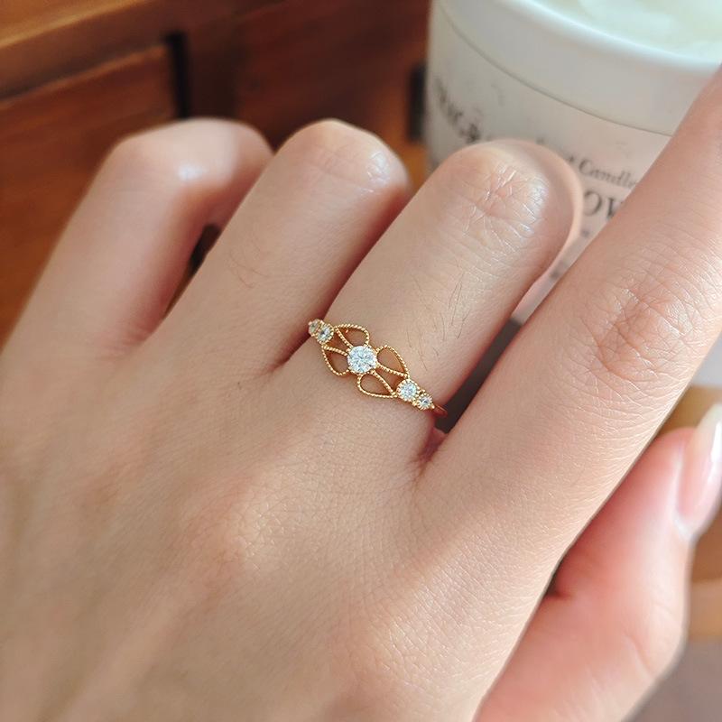 Emotional Factory 925 Sterling Silver 14K Gold Plated Gemstone Cz Zircon Moissanite Lace Hollow Ring