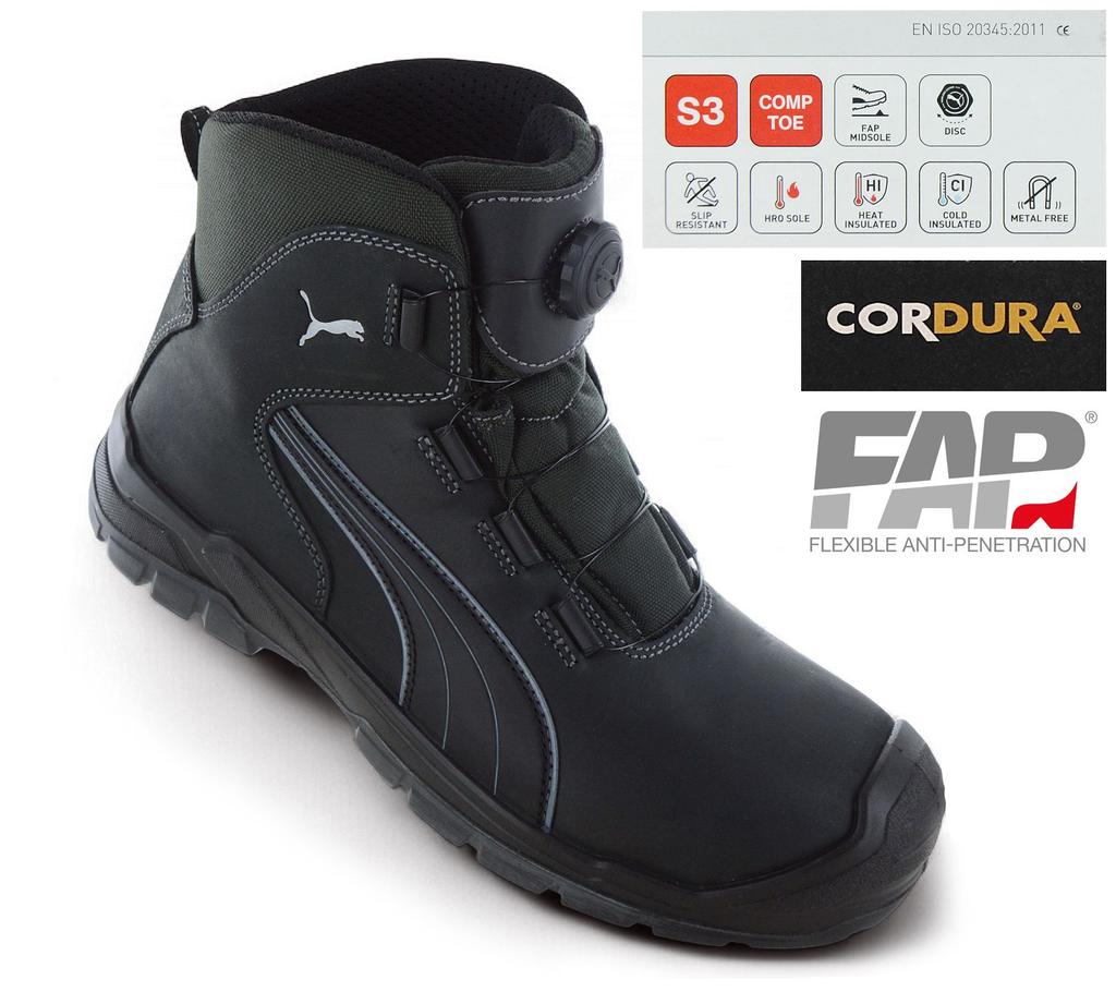 Puma SAFETY CASCADES DISC MID - Men's Safety Shoes S3 Work Shoes Black 630211 ORIGINAL