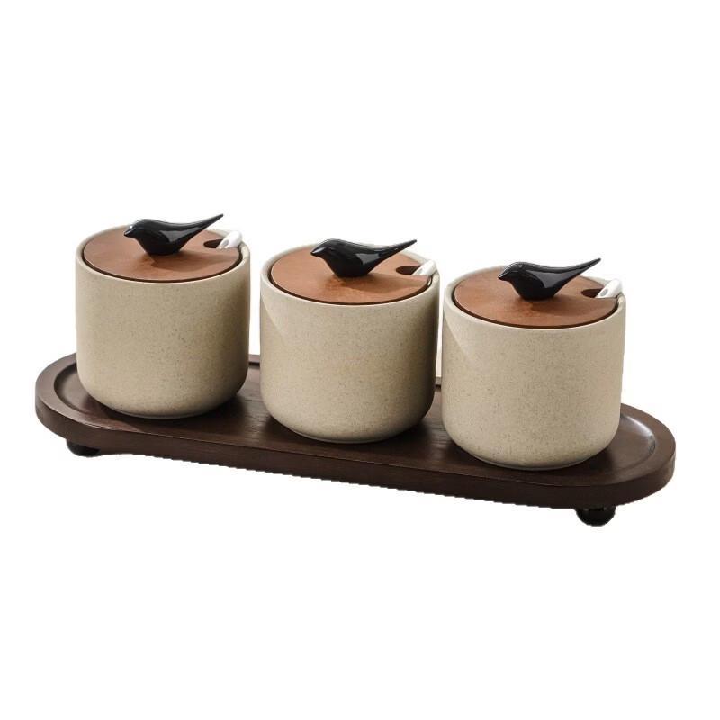 Ru Han Ceramic Titmouse Seasoning Jar Set