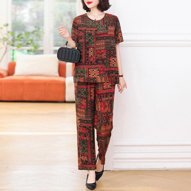 Элегантные комплекты из 2 предметов больших размеров, женские комплекты, летние винтажные комплекты с широкими штанинами и брюками с принтом