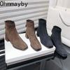 Autumn Winter Women Thick Heel Ankle Boots Metal Square Toe Shoes Modern Short Botas Para Mujer