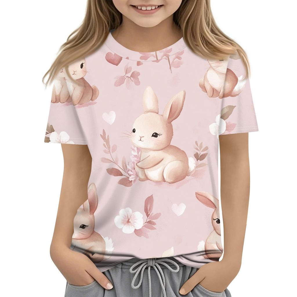 Детская модная повседневная футболка с коротким рукавом и принтом в виде Пасхи и круглым вырезом
