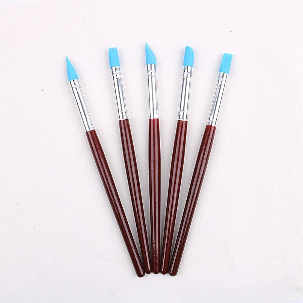 5Pcs Rubber Pen Tip Clay Carving Pen Wooden Handle Clay Sculpture Tools  Clay Sculpture