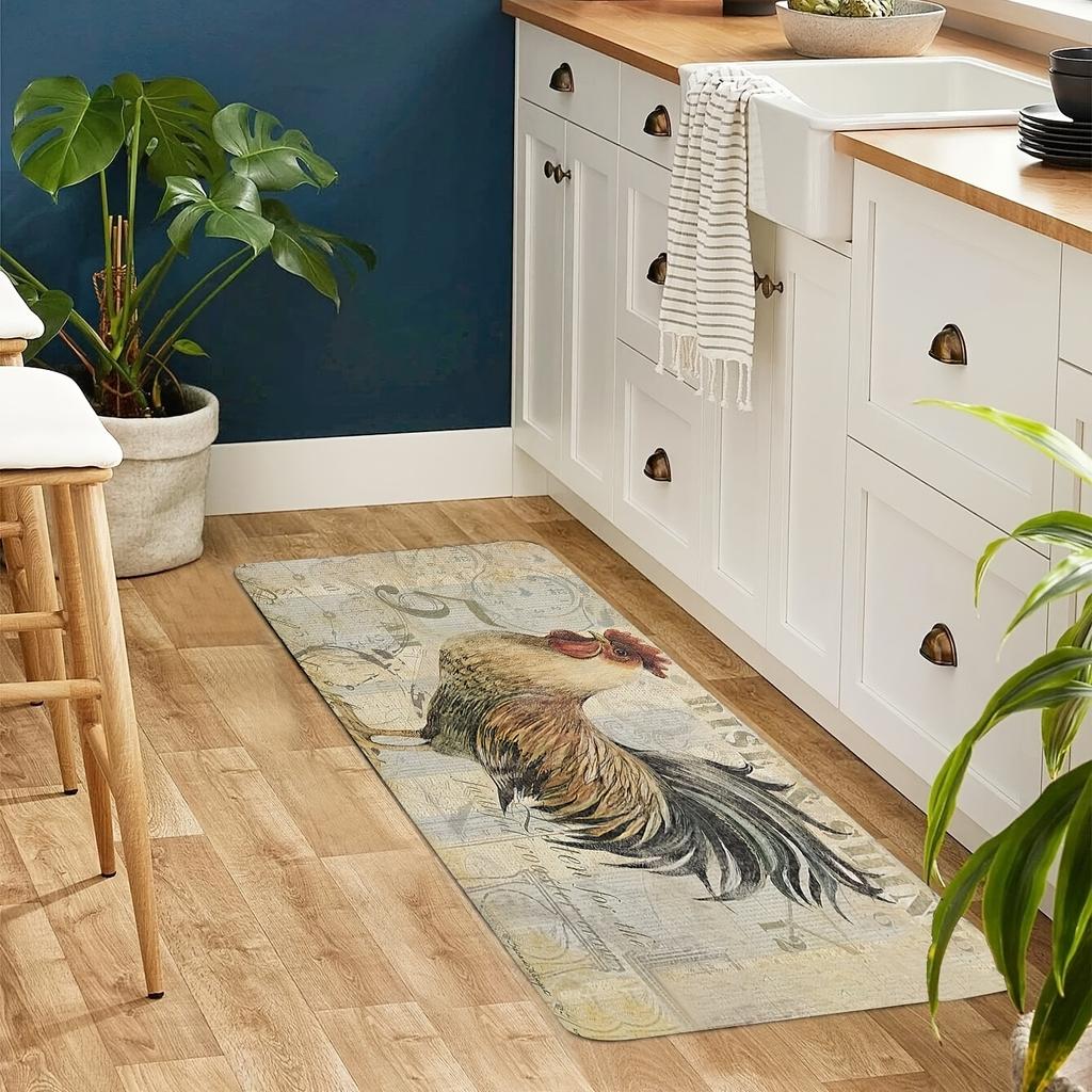 Rooster Soft Kitchen Rug Anti-Fatigue Kitchen Rug Waterproof Non-Slip Rugs Set Runner Rug Bedside Rug Absorbent Carpet For Kitchen