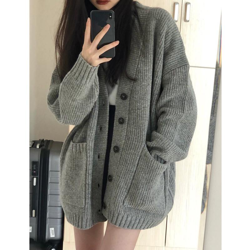 Fashion Elegant Knitted V-neck Cardigan Jacket Long Sweater Women Elegant Casual Solid Color Coats Loose Simple Autumn Winter Office Clothing