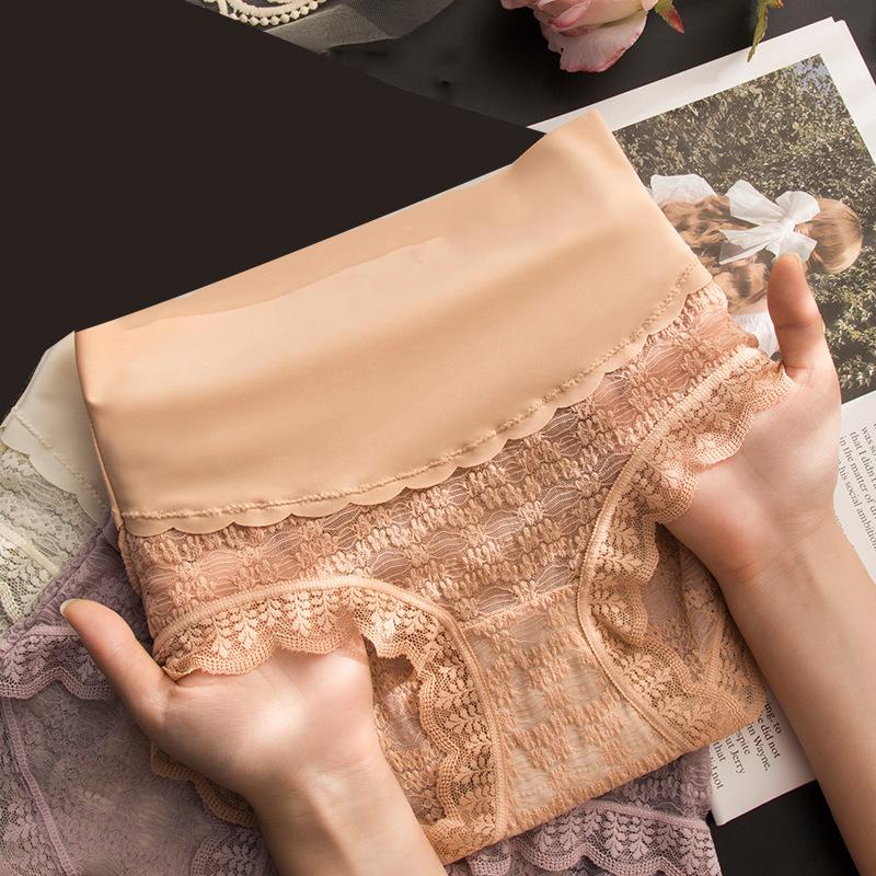 Женские трусики Ice Silk с высокой талией, утягивающие живот, кружевные сексуальные бесшовные хлопковые трусы большого размера, ультратонкие трусы, нижнее белье