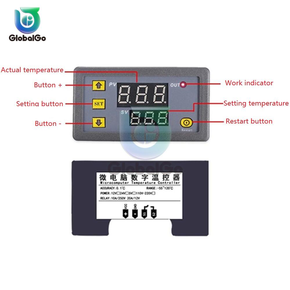 W3230 Цифровой светодиодный термостат Контроль температуры DC 12V AC 110V 220V 20A Мини-светодиодный дисплей Термостат Водонепроницаемый зонд