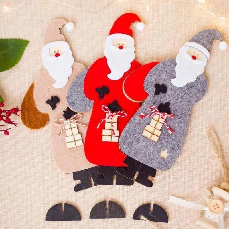 New Year Party Xmas Holiday Gifts DIY Christmas Decorations Wooden Felt Craft Santa Claus Doll Puppet Ornaments