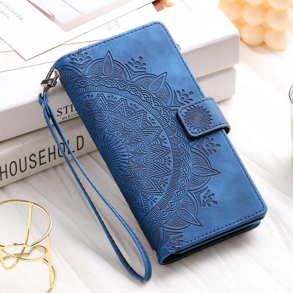 Embossed Flip Wallet Zipper Leather Case For iPhone 16 15 14 Plus 13 12 Pro Max Xs Max Samsung S25 S24 S23 S22 S21 Ultra Plus FE A16 A55 A14 A54 A53