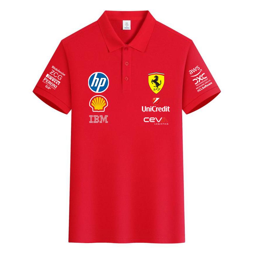 Женская поло-рубашка Ferrari F1 Racing Классический принт с логотипами спонсоров С коротким рукавом С воротником Топ для автоспорта