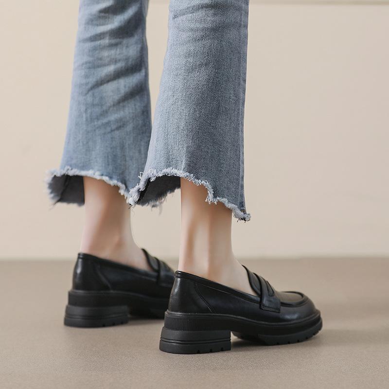 Weiwei Girl 8009-1 Platform Loafers Women's Retro Maillard Brown Small Leather Shoes Thick Heel Soft Sole Single Shoes