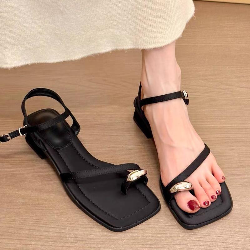 Leather Flip Flops Low Heels Elegant Summer Shoes Chic Concise Slingback Party Dating Party Modern Women Sandals