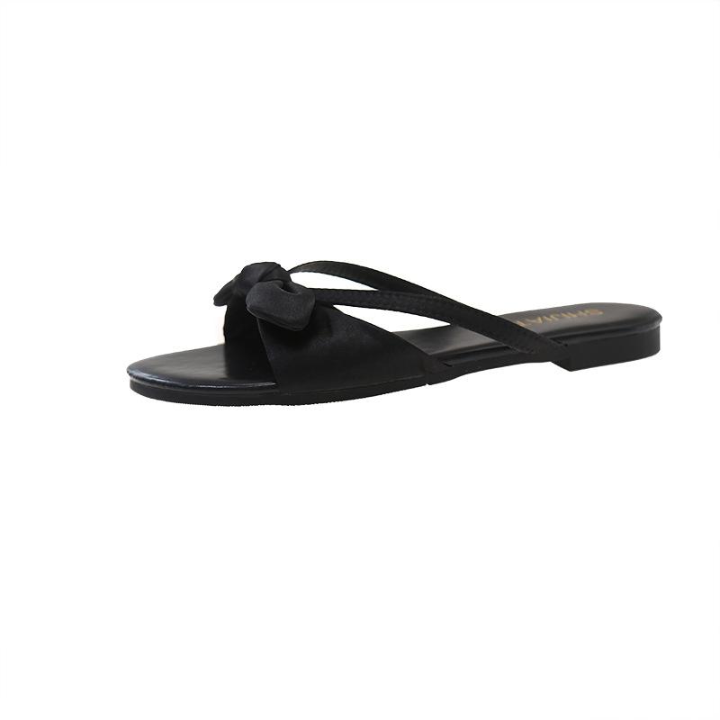 Женские летние пляжные сандалии на плоской подошве, французский сказочный стиль, маленькие прохладные тапочки, новинка 2025 года, с бантом