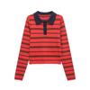 Kaslead New Women clothes Western Style Stripe Polo Shirt Collar Long sleeve Simple Knit 5536018