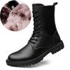 New Lace Up Warm Men's Winter Leather Men Waterproof Rubber Thick Soled Snow Boots Leisure Cowboy Long Boots Pointed Retro Shoes