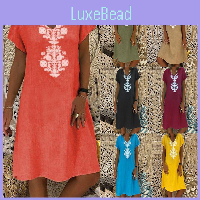 Женское платье-кафтан Мади из льна премиального качества, с коротким рукавом, V-образным вырезом, свободного кроя, для непринужденного пляжного стиля