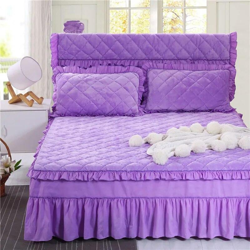 Однотонные теплые покрывала, стеганые утепленные покрывала, хлопковая юбка для кровати, комплекты постельного белья, матрас, королевский размер, покрывало на кровать