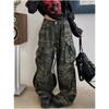 Green Womens Jeans High Waist Vintage Straight Baggy Y2K Denim Pants Hip Hop American Fashion Wide Leg Denim Trouser