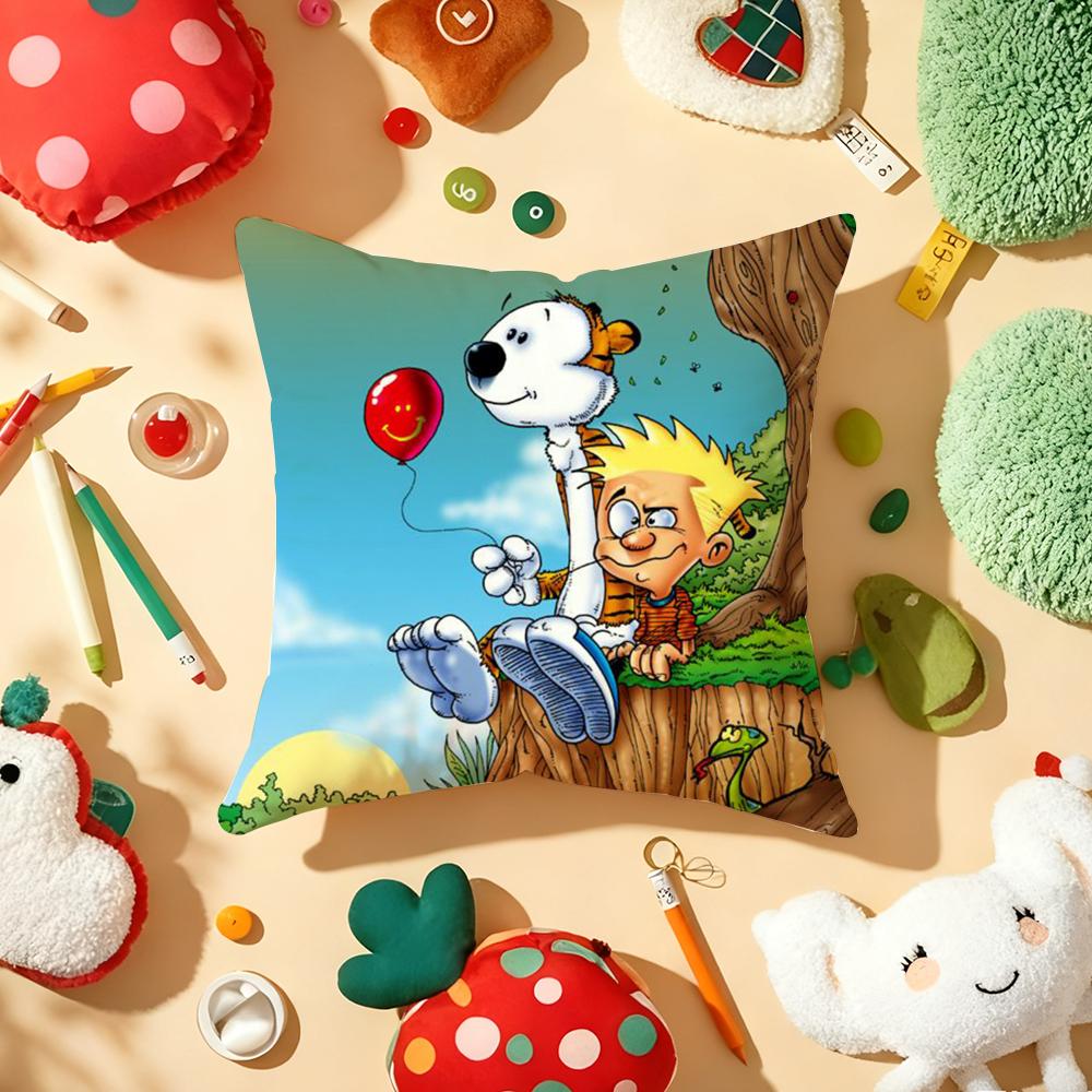 Comic CCalvin and HHobbes Cushion Cover Plush Fabric Soft DoubleSided Printed Sofa Warm Winter Home Gift Pillow Cover