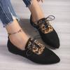 Large Size Leopard Print Single Shoes Women's Autumn New Pointed Flat Bottom Suede Casual Shoes Comfortable and Breathable Women's Shoes