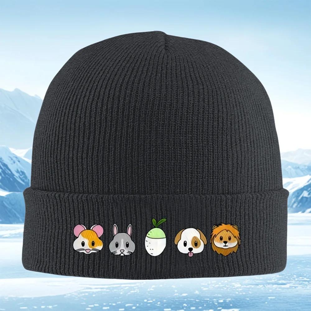 Mouse Rabbit Radish Dog Lion Faces Black Unisex Women Unisex Knitted Hat Beanie Pullover Cap Winter Thermal Warm Christmas Outdoor
