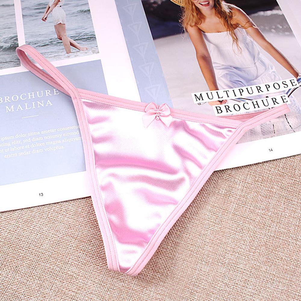 Нижнее белье Большого размера С низкой посадкой Сексуальный Жемчужный Сатин Женские Стринги Трусики Т-образные Трусики с Бантиком Кружевное Белье