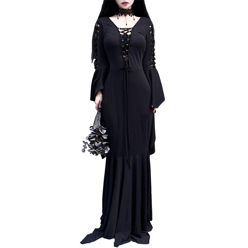 Halloween Costume Witch Long Sleeve Dress Bat Vampire Gothic Style European and American Retro Medieval Dress