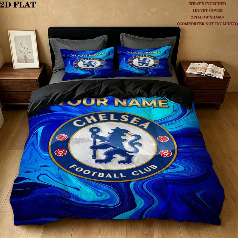Custom Chelsea F.C Bedding Quilt Set Quilt Cover Pillowcase Home Decoration Birthday Gift (1 * duvet cover + 2 * pillowcase, without core)