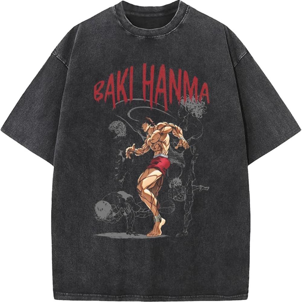 Anime Baki Hanma Baki Cool Printed Tshirt Men Manga Vintage T-shirts Washed Cotton Tee Harajuku Male Casual Oversized T Shirt