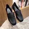 Huiliya Women's Black Leather British-Style Loafers - 2025 Spring Collection, Thick-Soled Casual Shoes