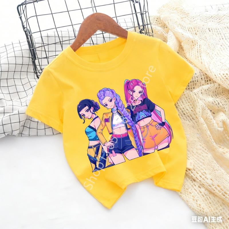 Kpop Demon Hunters Huntrix Футболка Женская Мужская 2026 Лето Короткий Рукав Футболка Аниме Принт Streetwear Повседневные Топы Детская Одежда Y2k