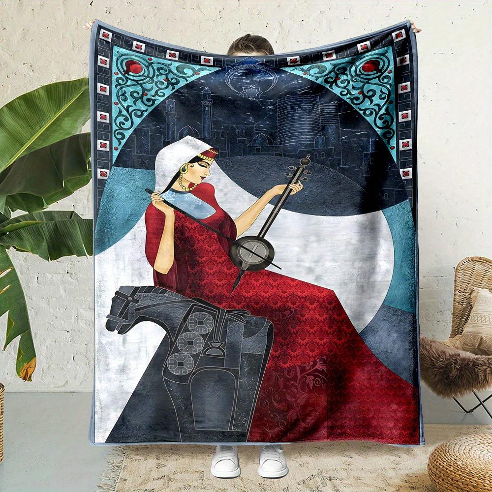 Retro ethnic style lady pattern Flannel printed blanket suitable for all seasons suitable for living room office sofa and travel