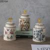 Узоры с цветами и птицами Стрекоза Крышка Банки для хранения Туалетный столик Кольцо Шкатулка для украшений Круглая косметическая банка Конфетницы Банки для ароматов