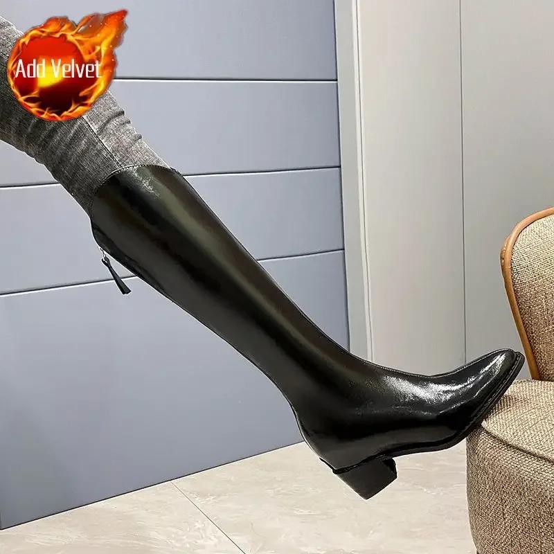 Осенние туфли до колена с высоким голенищем, женская зима 2024 года, средний каблук, акция Y2k, шикарные и элегантные модные ботинки, длинные сапоги для женщин
