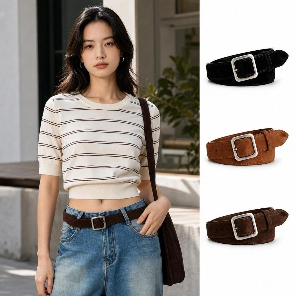 PU Leather Suede Belt Minimalist Decorative Belt Fashion Casual Belt For Women