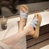 Breathable Woven Thick-soled Slippers Women's 2025 New Outer Wear Heightening Sandals Summer Ins Beach One-word Sandals