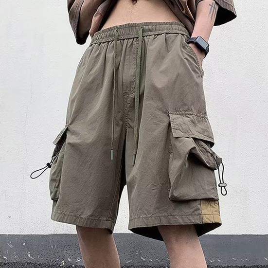 Мужские летние шорты-карго со средней посадкой и эластичной резинкой на талии, повседневные шорты с регулируемым шнурком и несколькими карманами, широкие пляжные шорты, уличная одежда