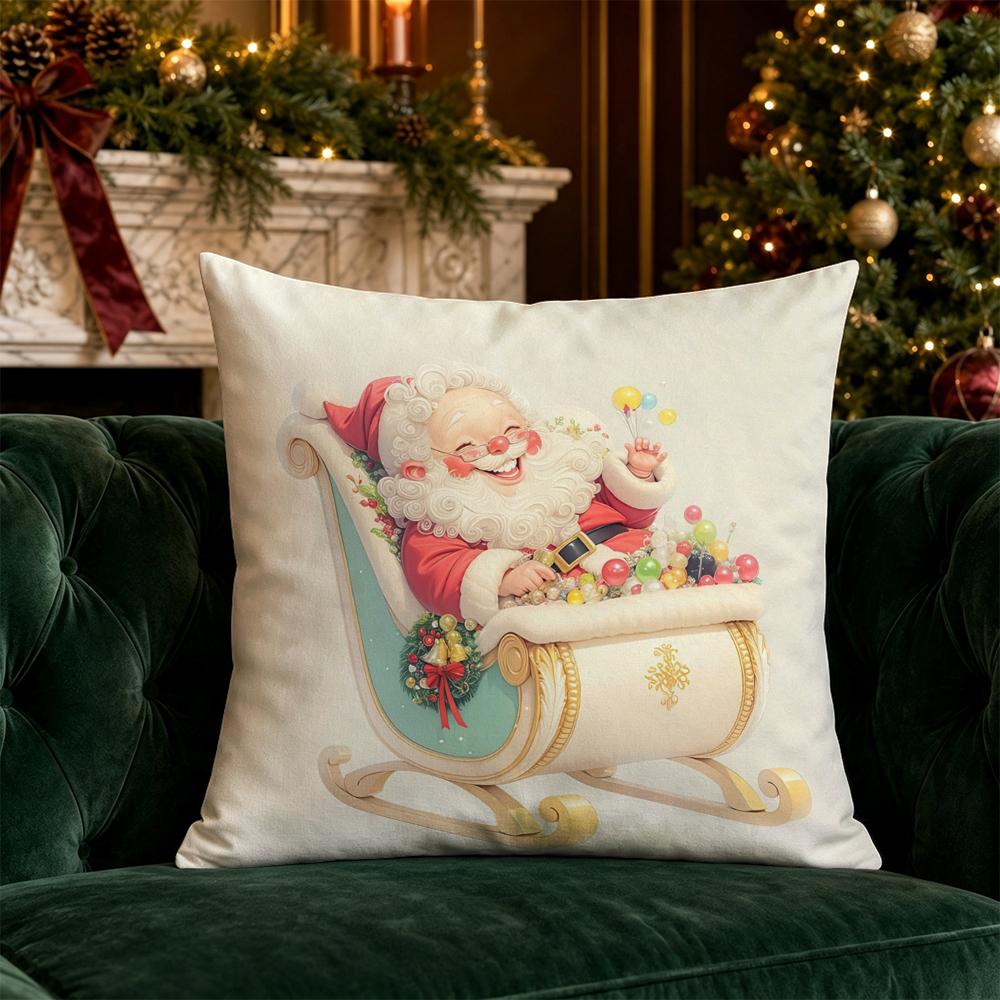 Christmas Cute Santa Pillow Covers Pattern Cushion Cover Suitable for Sofa Bedroom Car Pillow Cover