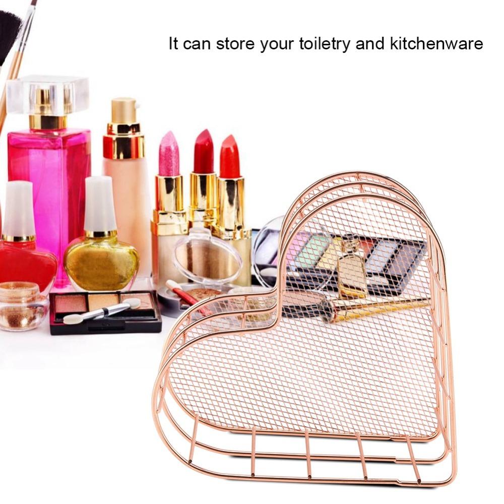 Rose Golden Heart Shape Storage Basket Heart Shaped Metal File Storage Basket Household Use