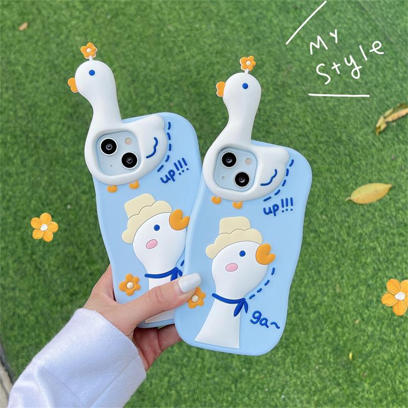 Ins Корейский милый силиконовый чехол с 3d цветком и уткой для Iphone 14 13 12 Pro Max 11, защитная мягкая задняя крышка с милыми животными