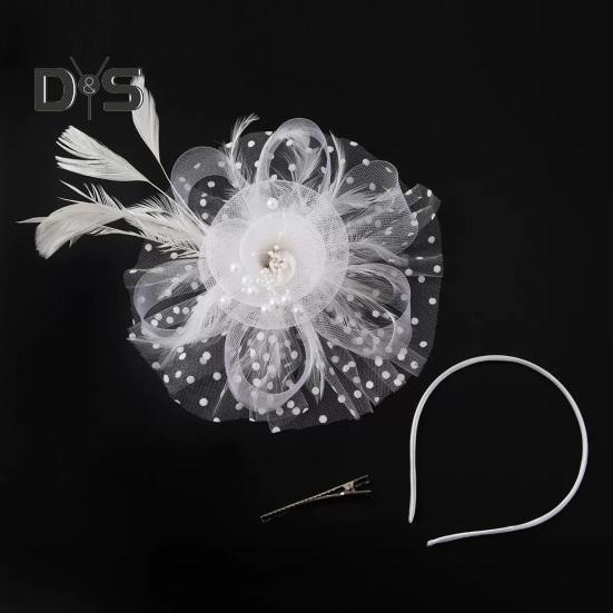 Головной убор в стиле ретро с цветами, перьями и бусинами, украшение для вечеринки, обруч для волос двойного назначения, заколка для волос, украшение для волос