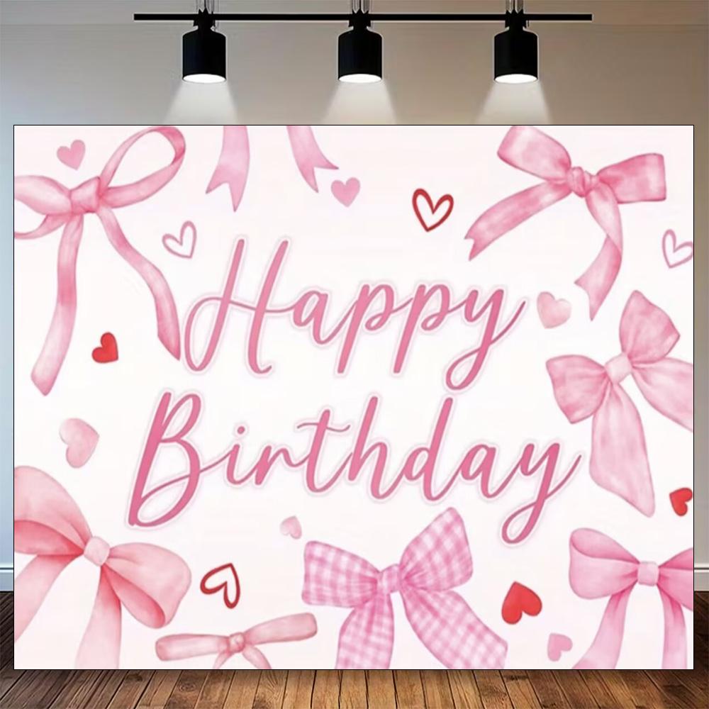 Pink Bow Tie Girls Background Birthday Party Decoration Balloon Flowers Diamond Backdrop Supplies Kids Baby Photo Props Gifts