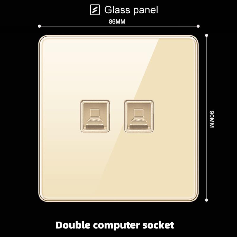 Hong Kong & Macau 13A British Socket with USB Fast Charging, Type-C, Gold Glass Panel, Three-Hole Square Pin