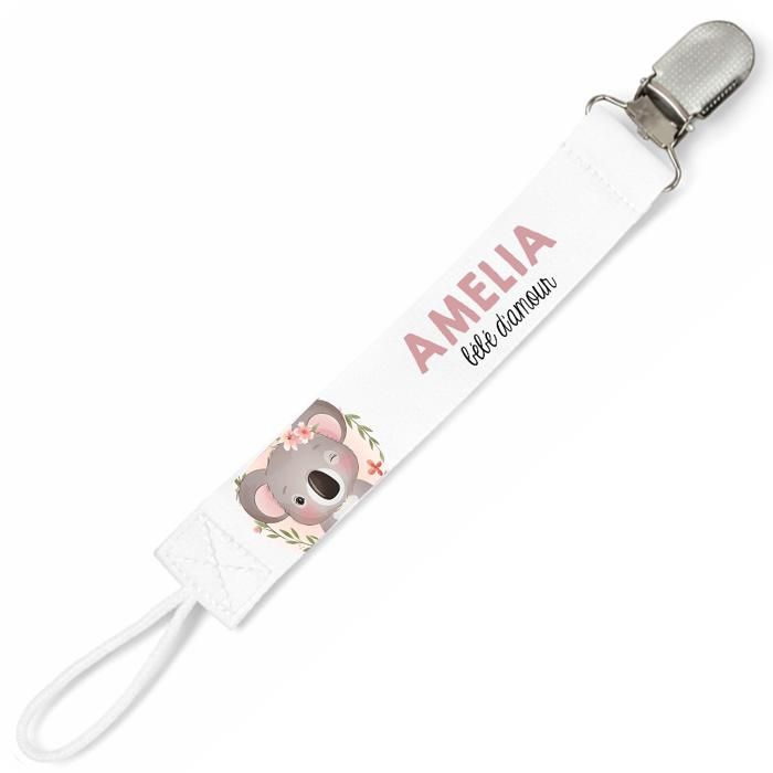 Planetee Attache tétine pour prénom AMELIA bébé d'amour Koala | Attache sucette cadeau naissance