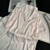 Summer and Autumn Ice Silk Pink Satin Short Sleeve Shorts Pajamas Fresh Women's Loungewear Simple Fashion Printed