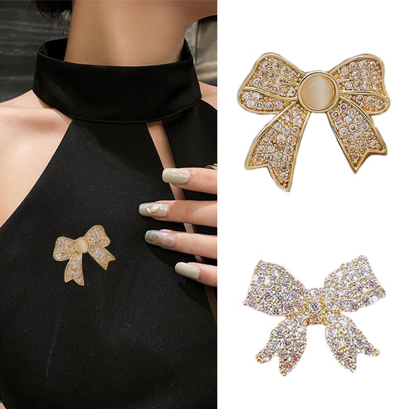 Bow Zircon Brooch Girls Collar Anti Light Button Fashion Pin Clothes Jewelry Accessories for Women Corsage Birthday Gifts