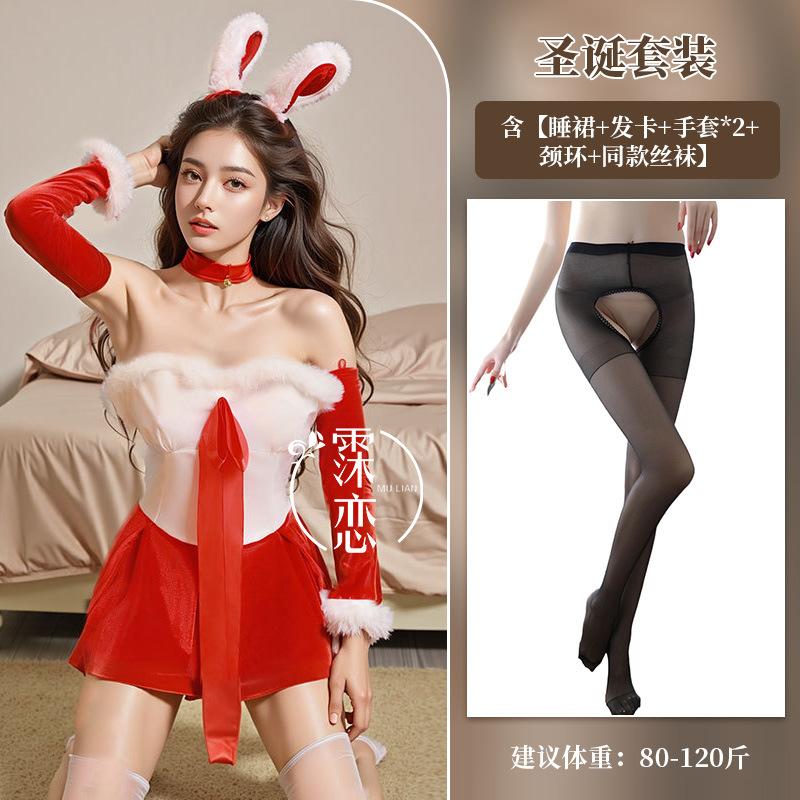 Sexy lingerie cute contrasting color bunny christmas velvet tube top dress hot girl sexy tutu
