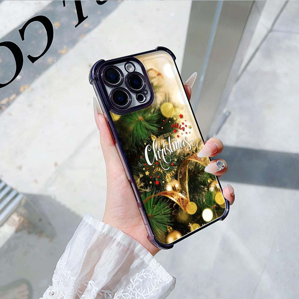 Чехлы для телефонов Ae115 Merry Christmas Happy New Year из гальванизированного ТПУ для iPhone 16 15 13 11 Pro Max 14 Plus Infinix Smart 8 с четырьмя углами защиты