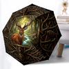 Складной зонт-трость с рисунком «Лес с оленями» (фэнтези), портативный дизайн, 8 спиц, повседневный аксессуар для Хэллоуина, Рождества и подарков на день рождения.